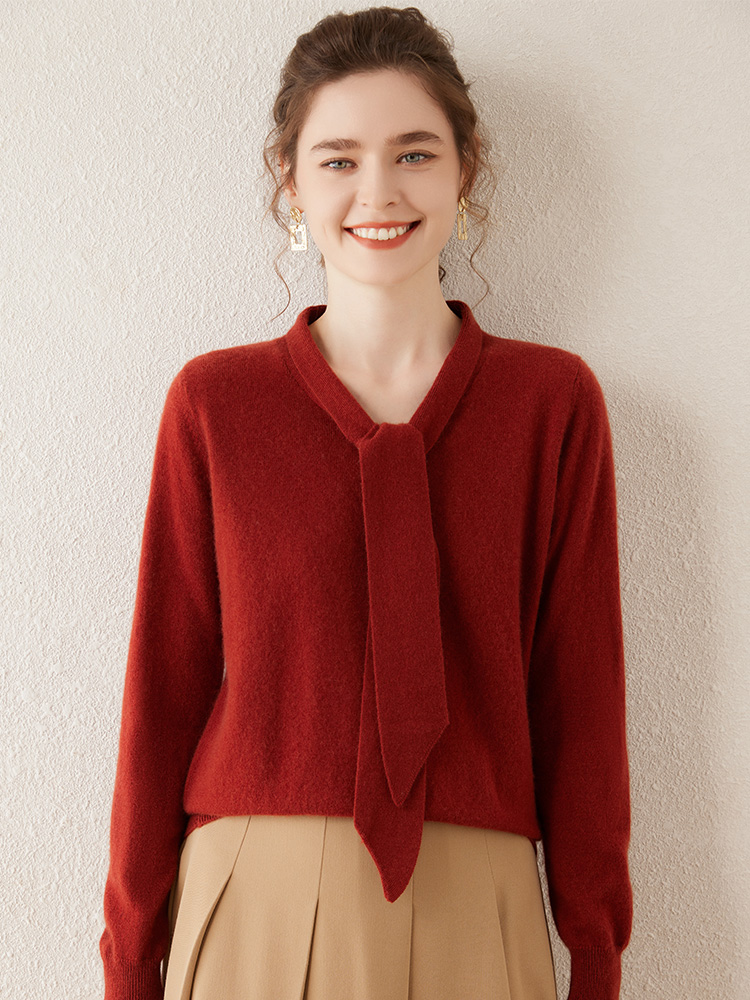 Winter Clothing In French - النساء 100% سترة الكشمير المعنقة الشريط
