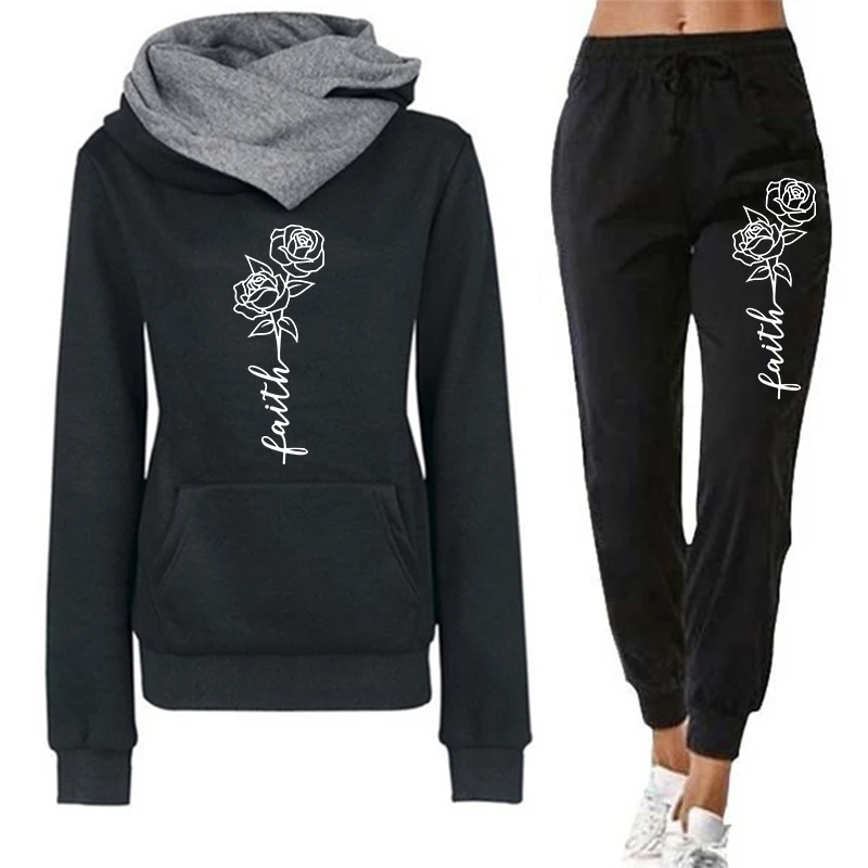 Winter Clothing Factory Outlet - بدلة رياضية نسائية كاجوال بقلنسوة مطبوعة،