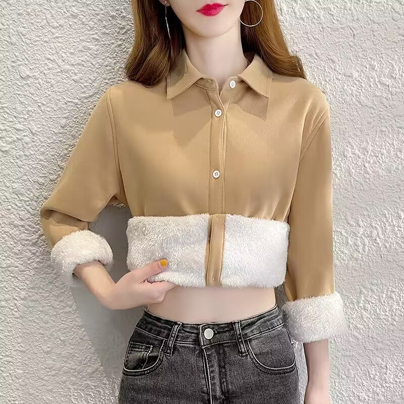 Winter Clothing Factory Outlet - قميص نسائي مخملي سميك ودافئ قميص