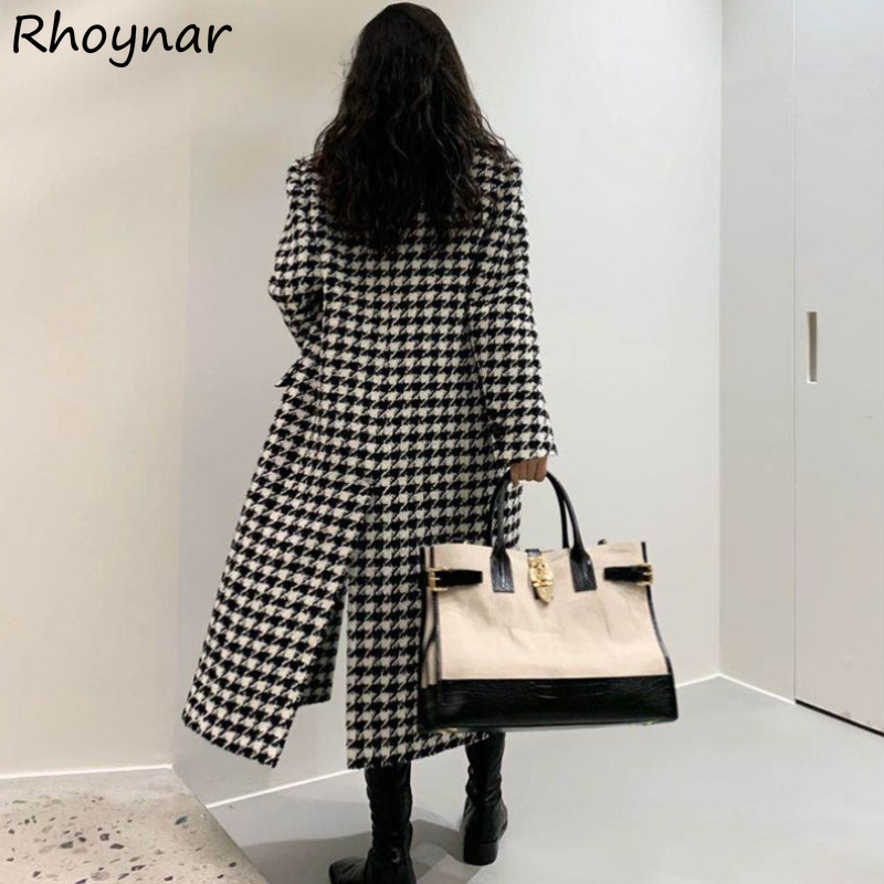 Winter Clothing In French - مزيج Houndstooth معاطف نسائية طويلة عتيقة