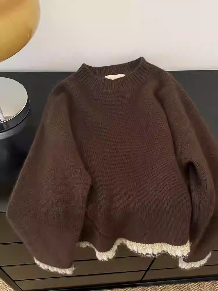 Winter Clothing Factory Outlet - سترة نسائية بنية مرقعة سترة هاراجوكو